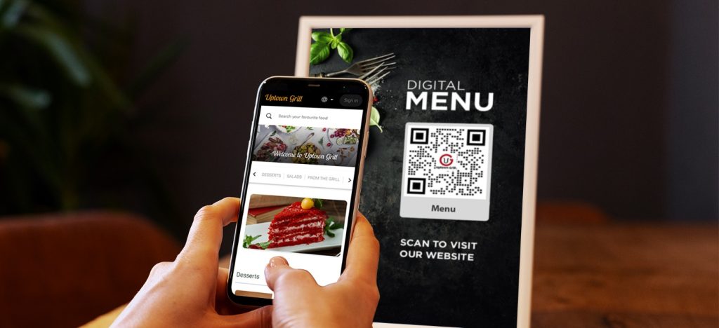 menu qr code and restaurant website on smartphone
